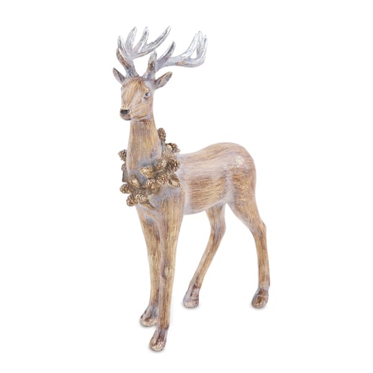 Melrose Glittered Deer with Wreath Figurines Set